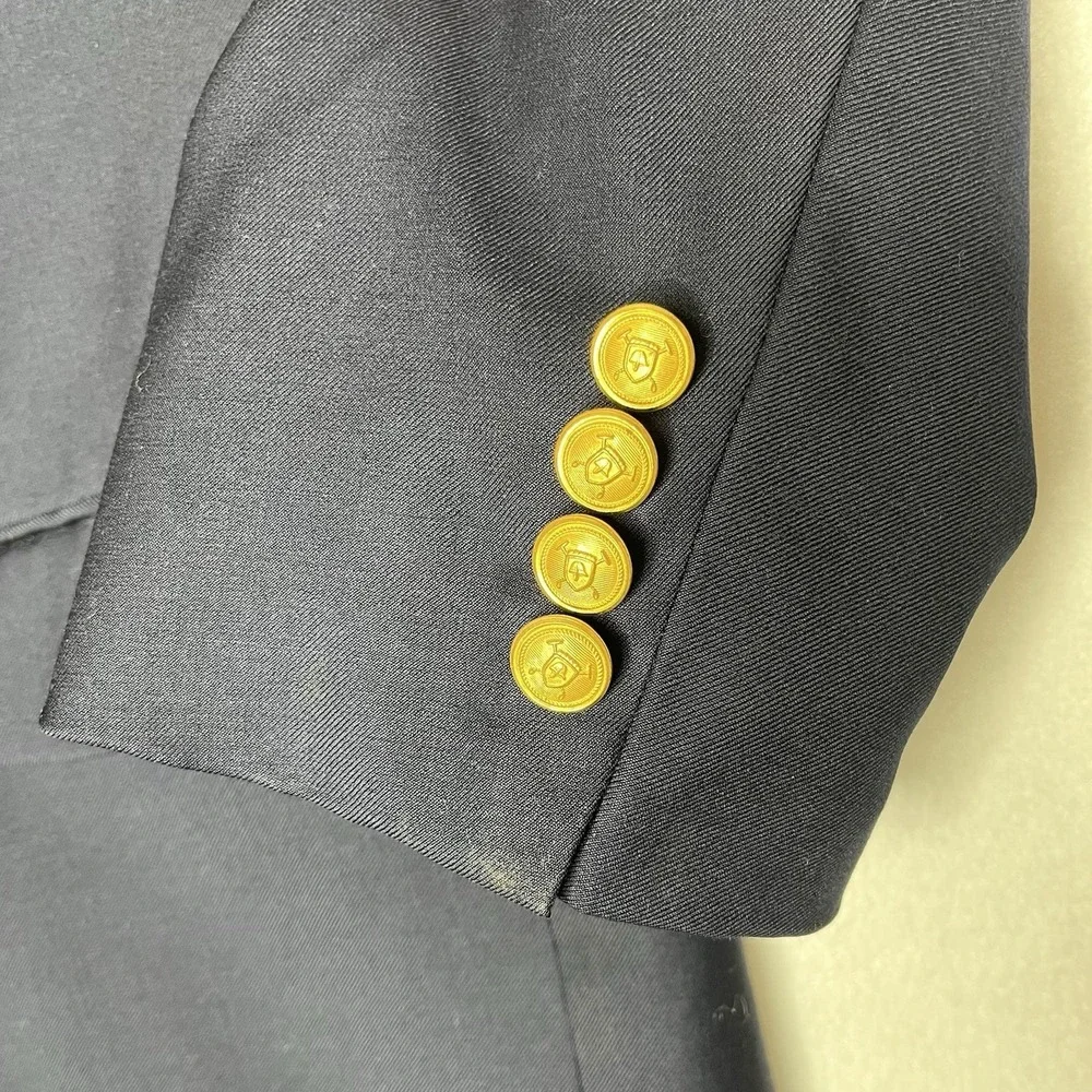 Lauren Ralph Lauren Blazer Mens 44 R Navy Blue Gold Crest Button Wool Sport Coat